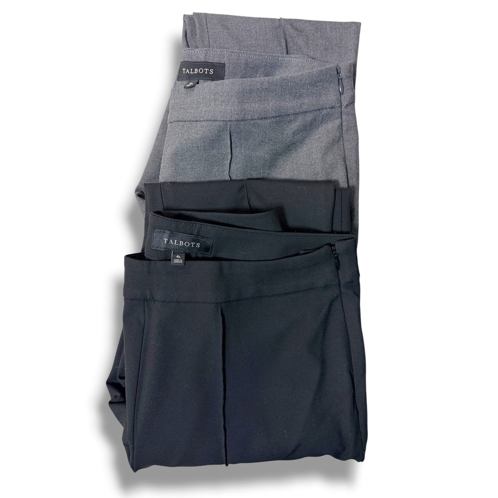 Talbots Dress Pants 4L Black Gray Pintuck Side Zip Slim Tapered Lot of 2